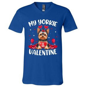 Yorkie Is My Valentine Love Heart Yorkie Dog Valentines Day Cute Gift V-Neck T-Shirt