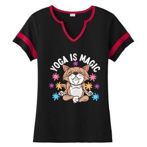 Yoga Is Magic Cat Design For Yoga Practitioners Funny Gift Ladies Halftime Notch Neck Tee