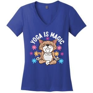 Yoga Is Magic Cat Design For Yoga Practitioners Funny Gift Women's V-Neck T-Shirt