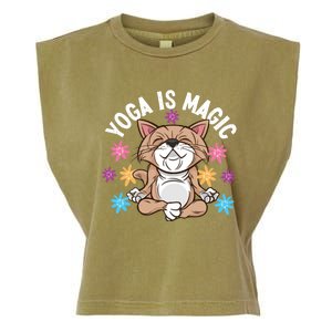 Yoga Is Magic Cat Design For Yoga Practitioners Funny Gift Garment-Dyed Women's Muscle Tee