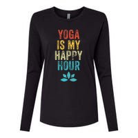 Yoga Is My Happy Hour Meme Vintage Funny Yoga Saying Womens Cotton Relaxed Long Sleeve T-Shirt