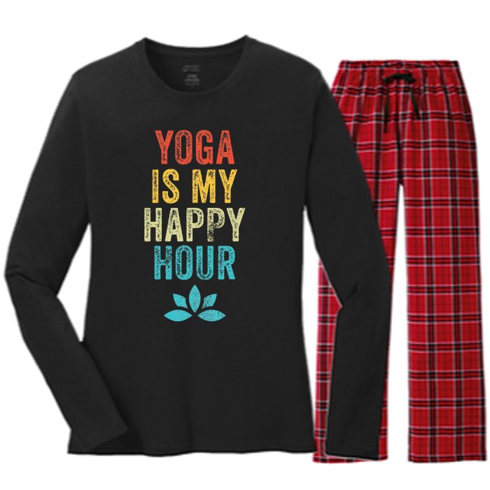 Yoga Is My Happy Hour Meme Vintage Funny Yoga Saying Women's Long Sleeve Flannel Pajama Set 