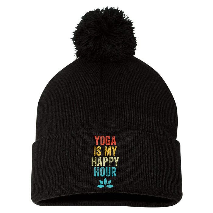 Yoga Is My Happy Hour Meme Vintage Funny Yoga Saying Pom Pom 12in Knit Beanie