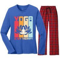 Yoga Is My Therapy Retro Vintage Yoga Zen Meditation Namaste Gift Women's Long Sleeve Flannel Pajama Set 