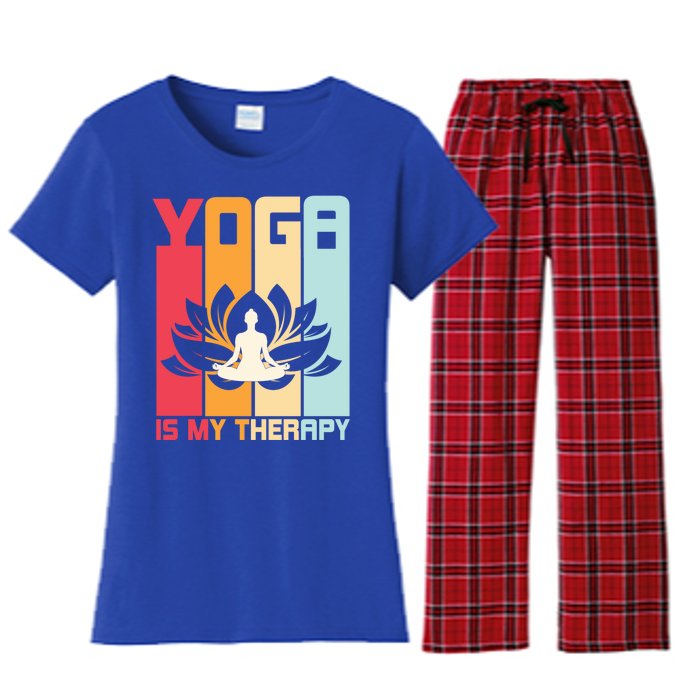 Yoga Is My Therapy Retro Vintage Yoga Zen Meditation Namaste Gift Women's Flannel Pajama Set