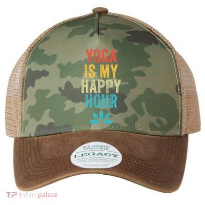Yoga Is My Happy Hour Meme Vintage Funny Yoga Saying Gift Legacy Tie Dye Trucker Hat