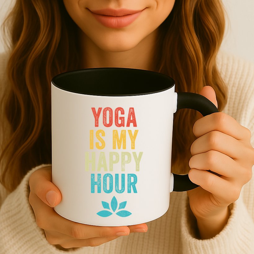Yoga Is My Happy Hour Meme Vintage Funny Yoga Saying Gift Mug