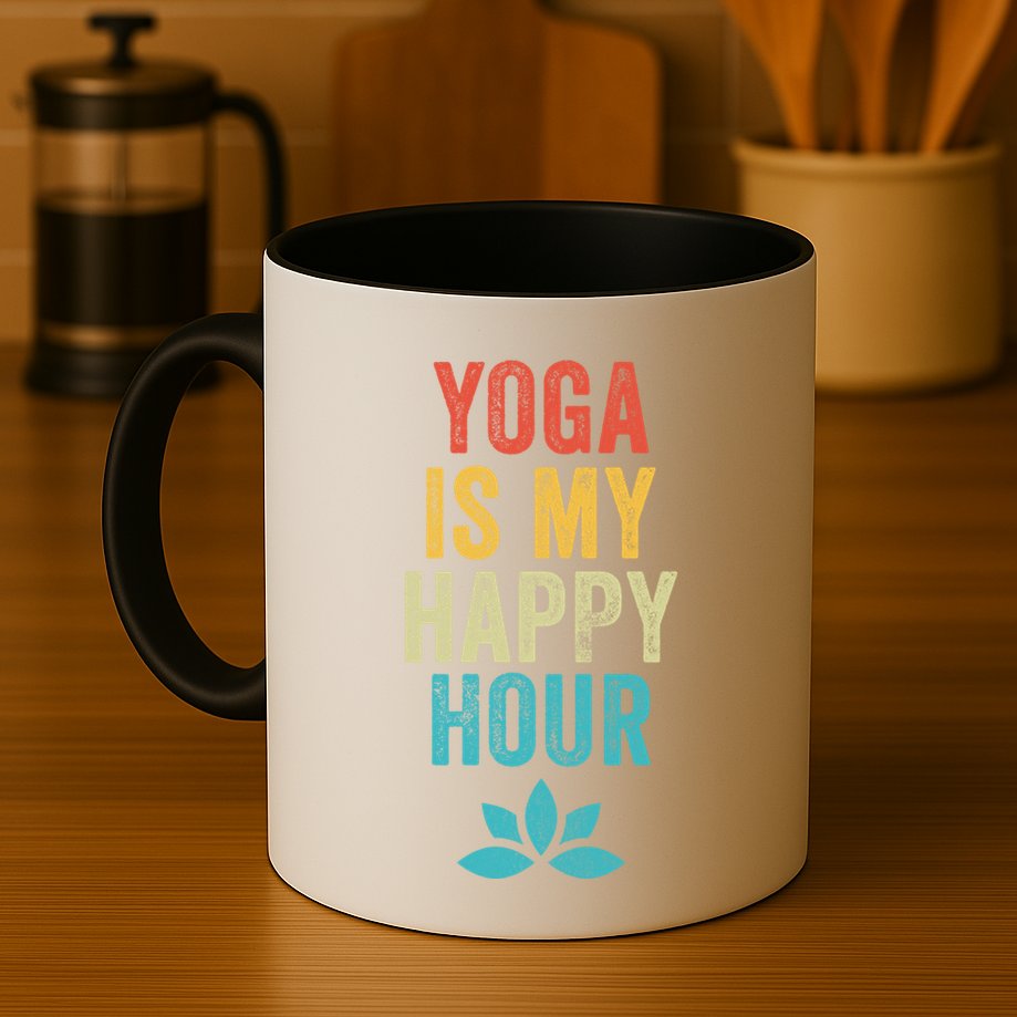 Yoga Is My Happy Hour Meme Vintage Funny Yoga Saying Gift Mug