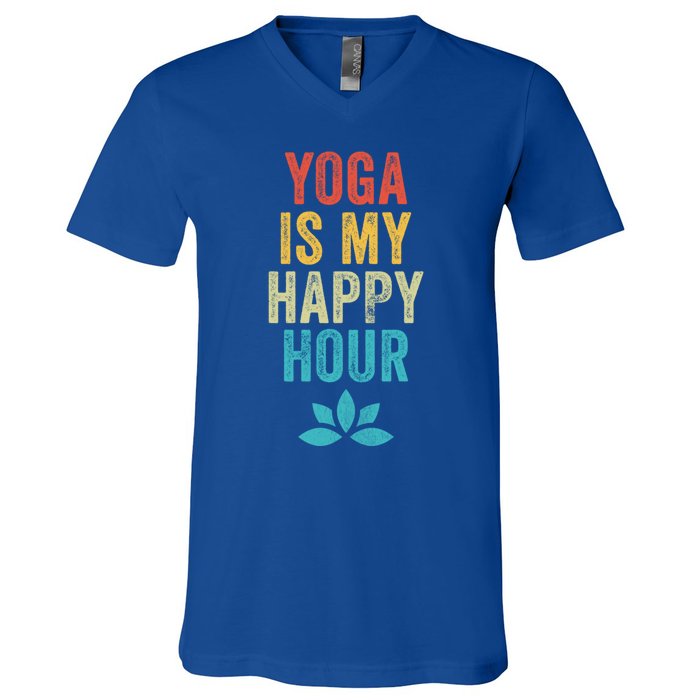 Yoga Is My Happy Hour Meme Vintage Funny Yoga Saying Gift V-Neck T-Shirt