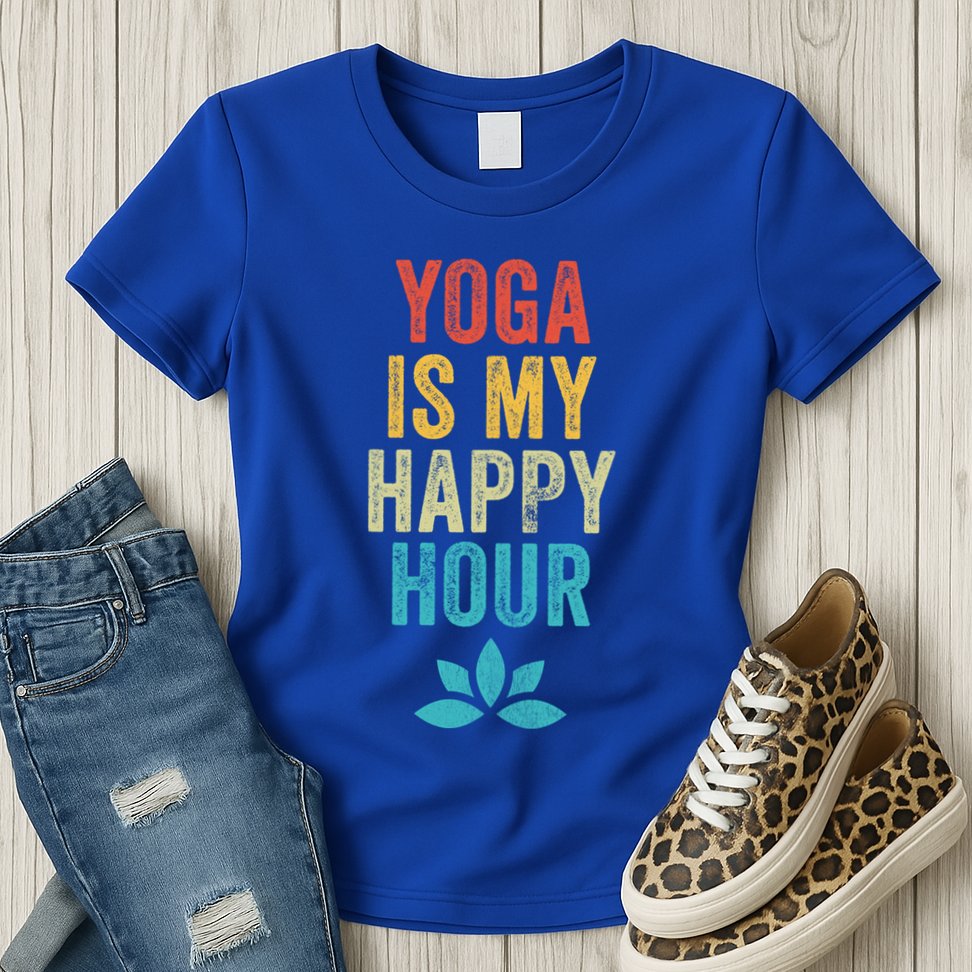 Yoga Is My Happy Hour Meme Vintage Funny Yoga Saying Gift Womens T-Shirt