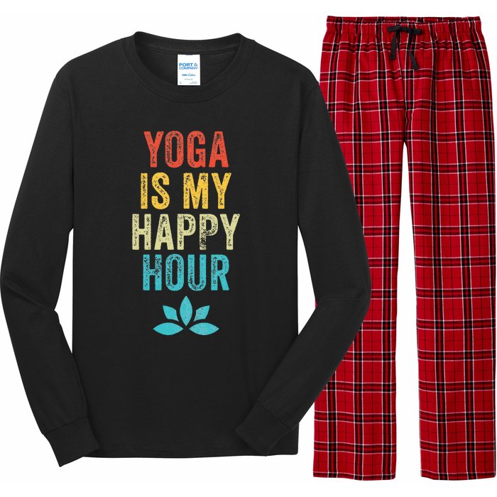 Yoga Is My Happy Hour Meme Vintage Funny Yoga Saying Long Sleeve Pajama Set