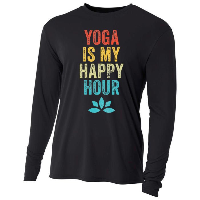 Yoga Is My Happy Hour Meme Vintage Funny Yoga Saying Cooling Performance Long Sleeve Crew