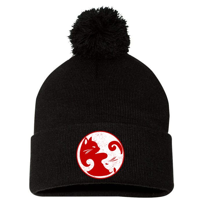 Yin Yang Cat Pom Pom 12in Knit Beanie