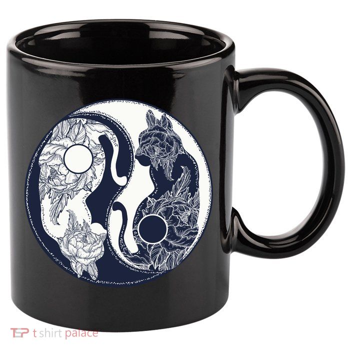 Yin Yang Cat Logo 11oz C Handle Ceramic Mug