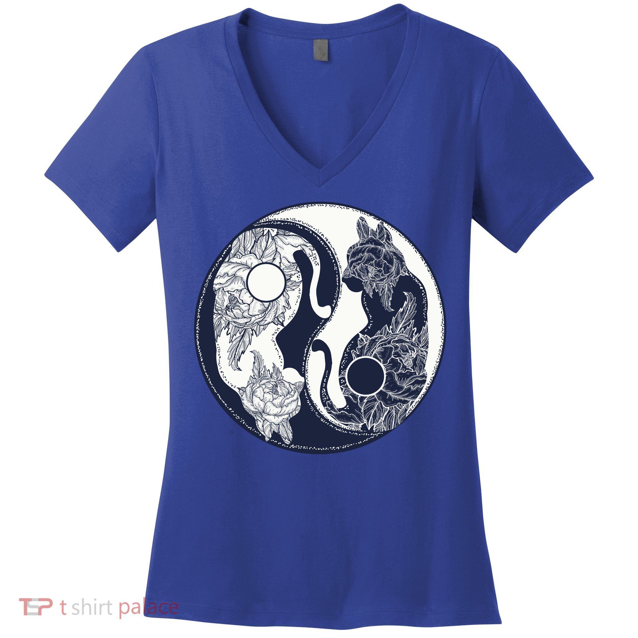 Yin Yang Cat Logo Women's V-Neck T-Shirt