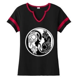 Yin-Yang Cats Ladies Halftime Notch Neck Tee