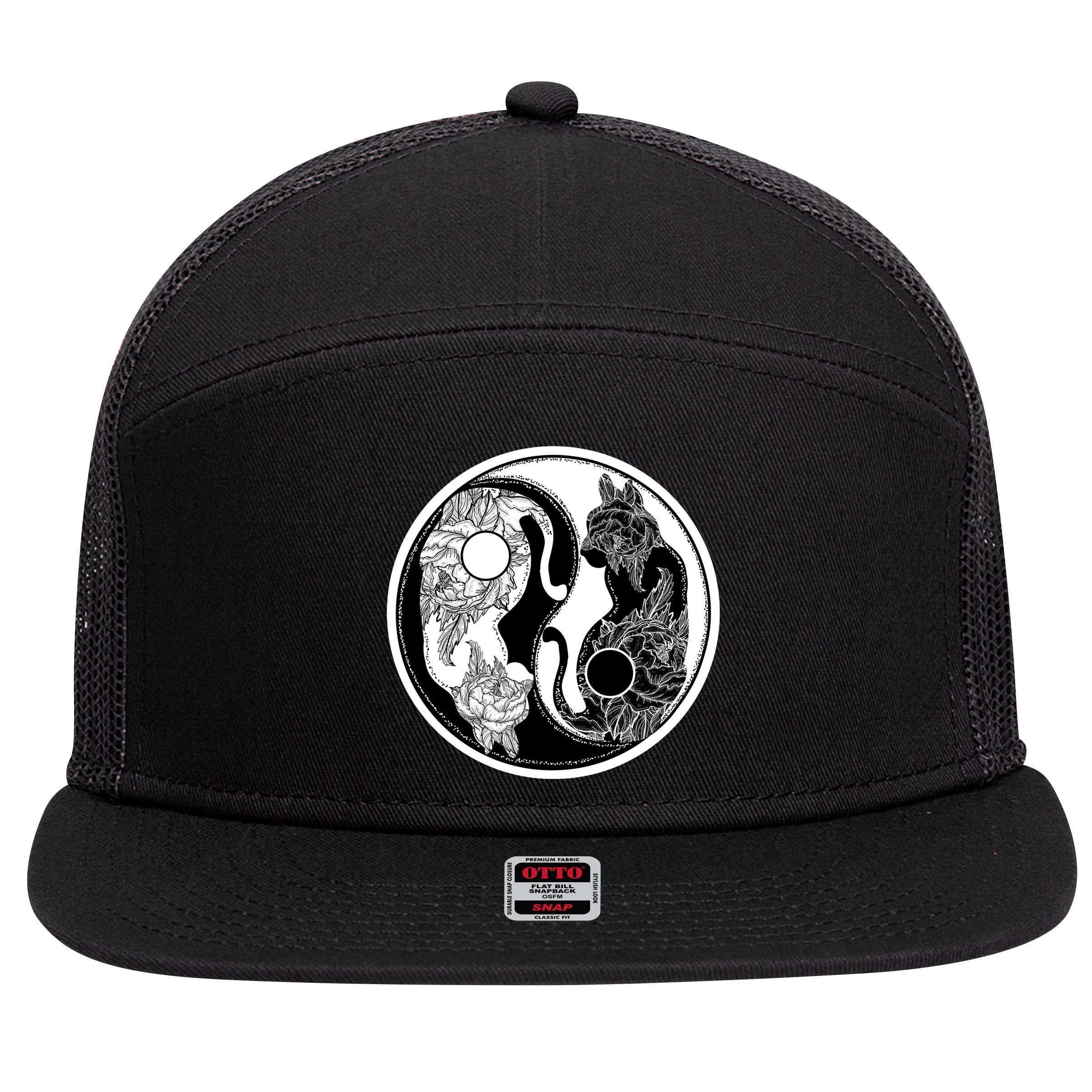 Yin-Yang Cats 7 Panel Mesh Trucker Snapback Hat