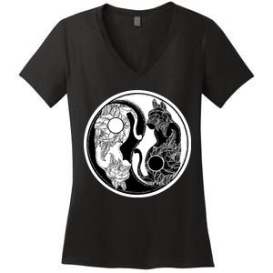 Yin-Yang Cats Women's V-Neck T-Shirt