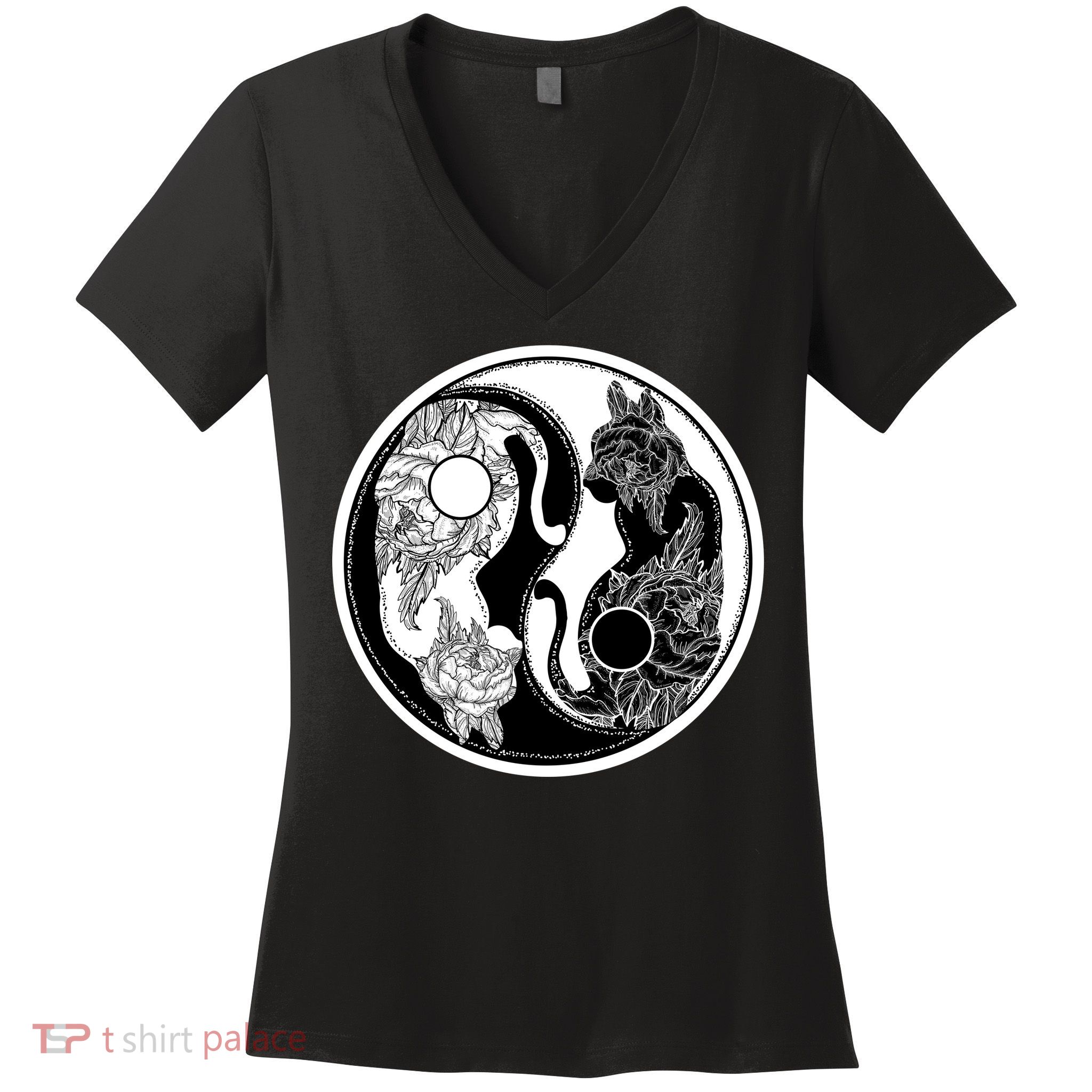 Yin-Yang Cats Women's V-Neck T-Shirt