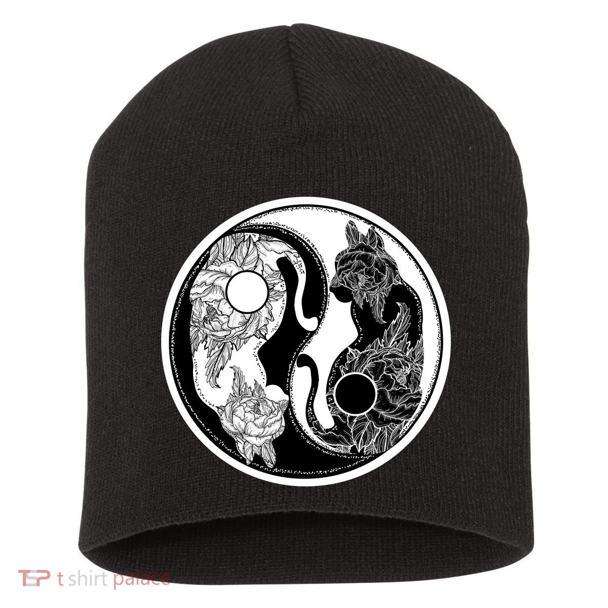 Yin-Yang Cats Short Acrylic Beanie