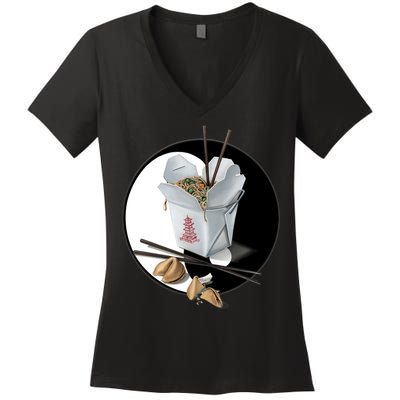 Yin Yang Takeout Chinese Women's V-Neck T-Shirt