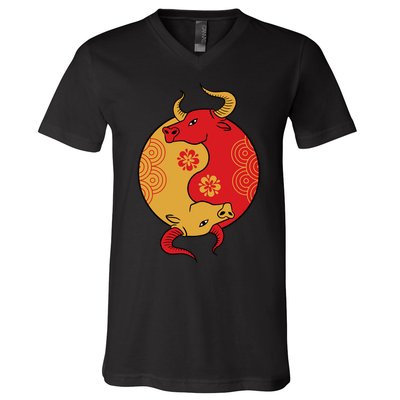 Ying Yang Ox V-Neck T-Shirt