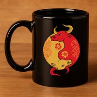 Ying Yang Ox 11oz C Handle Ceramic Mug
