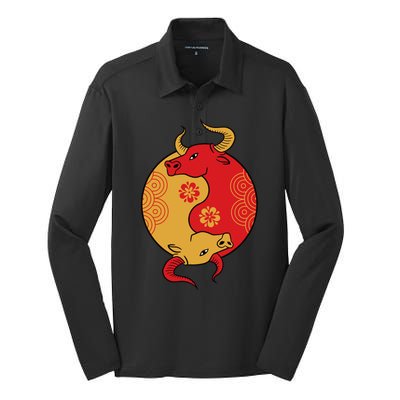 Ying Yang Ox Silk Touch Performance Long Sleeve Polo