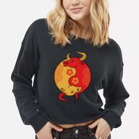 Ying Yang Ox Cropped Pullover Crew