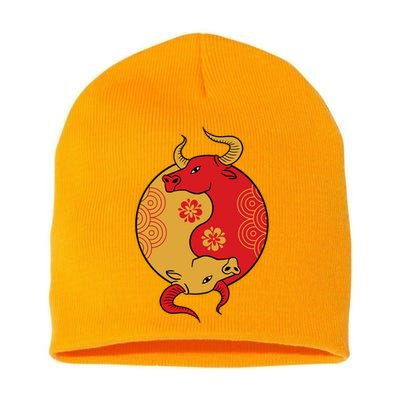 Ying Yang Ox Short Acrylic Beanie