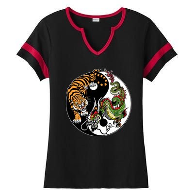 Ying Yang Tiger Dragon Ladies Halftime Notch Neck Tee