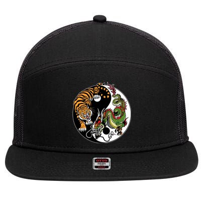 Ying Yang Tiger Dragon 7 Panel Mesh Trucker Snapback Hat