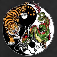 Ying Yang Tiger Dragon 7 Panel Mesh Trucker Snapback Hat