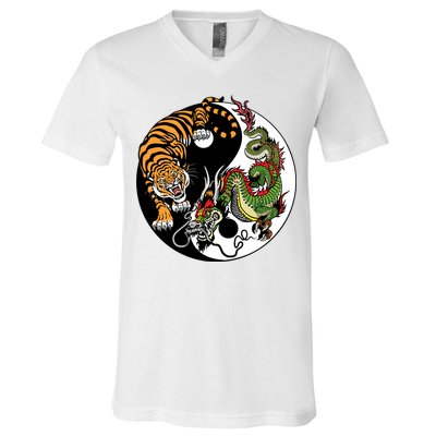 Ying Yang Tiger Dragon V-Neck T-Shirt