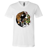 Ying Yang Tiger Dragon V-Neck T-Shirt