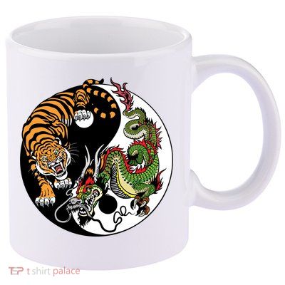 Ying Yang Tiger Dragon 11oz C Handle Ceramic Mug