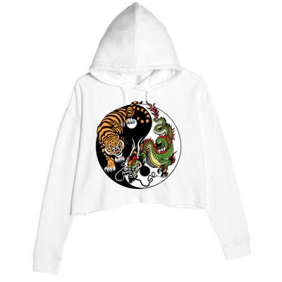 Ying Yang Tiger Dragon Crop Fleece Hoodie