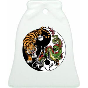 Ying Yang Tiger Dragon Ceramic Bell Ornament