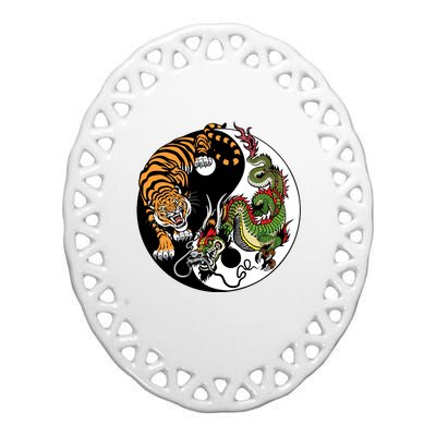 Ying Yang Tiger Dragon Ceramic Oval Ornament