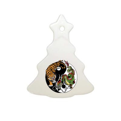 Ying Yang Tiger Dragon Ceramic Tree Ornament