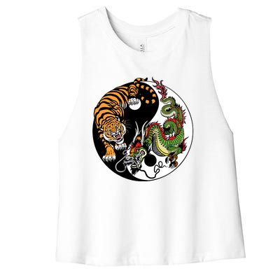 Ying Yang Tiger Dragon Women's Racerback Cropped Tank