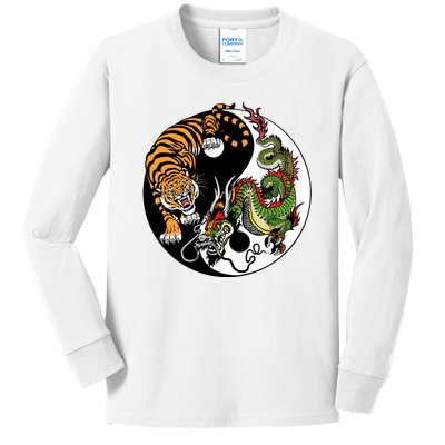 Ying Yang Tiger Dragon Kids Long Sleeve Shirt