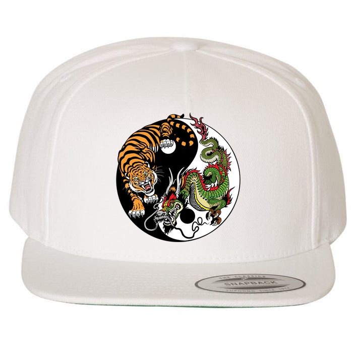 Ying Yang Tiger Dragon Wool Snapback Cap