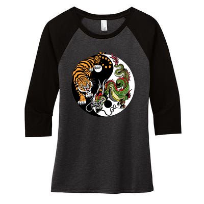 Ying Yang Tiger Dragon Women's Tri-Blend 3/4-Sleeve Raglan Shirt