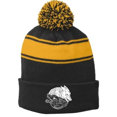 Ying Yang Wolves Stripe Pom Pom Beanie
