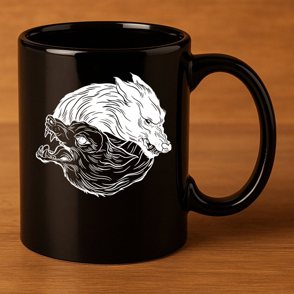 Ying Yang Wolves 11oz C Handle Ceramic Mug