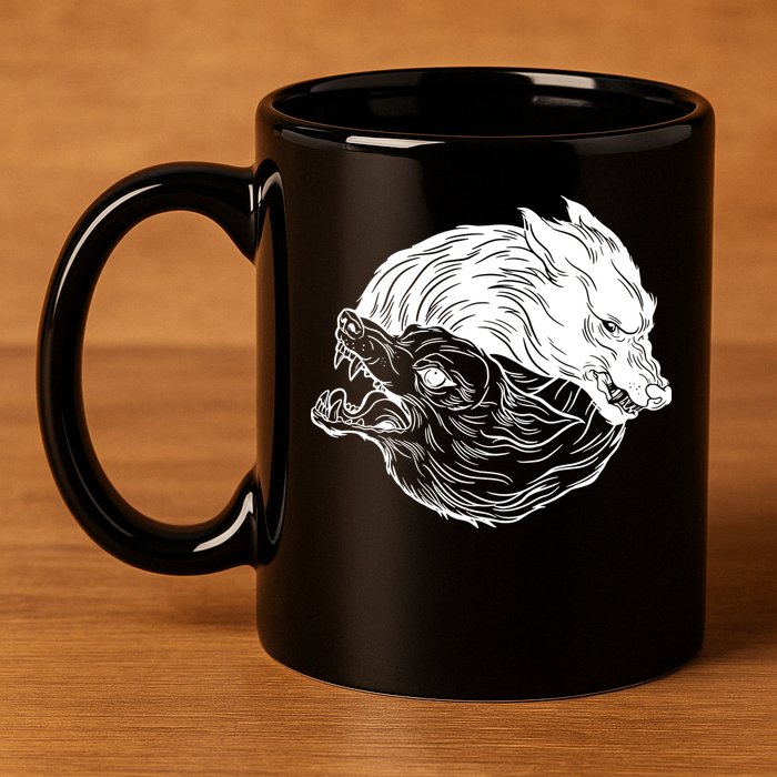 Ying Yang Wolves 11oz C Handle Ceramic Mug