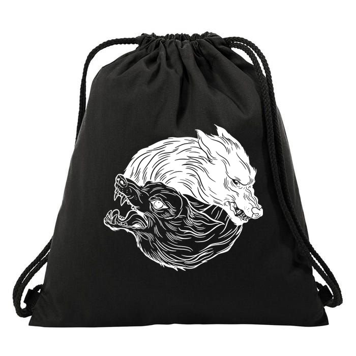 Ying Yang Wolves Drawstring Bag