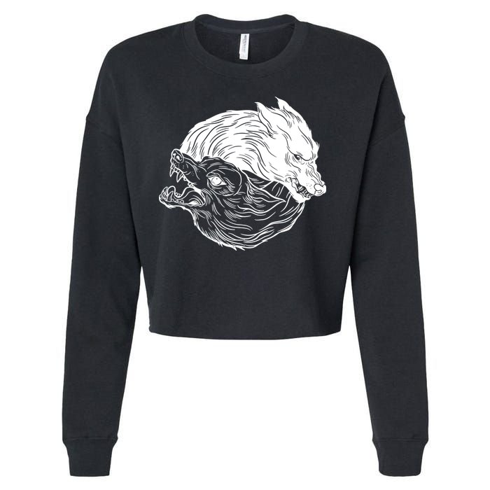 Ying Yang Wolves Cropped Pullover Crew