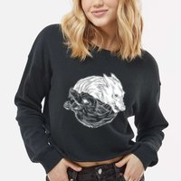 Ying Yang Wolves Cropped Pullover Crew
